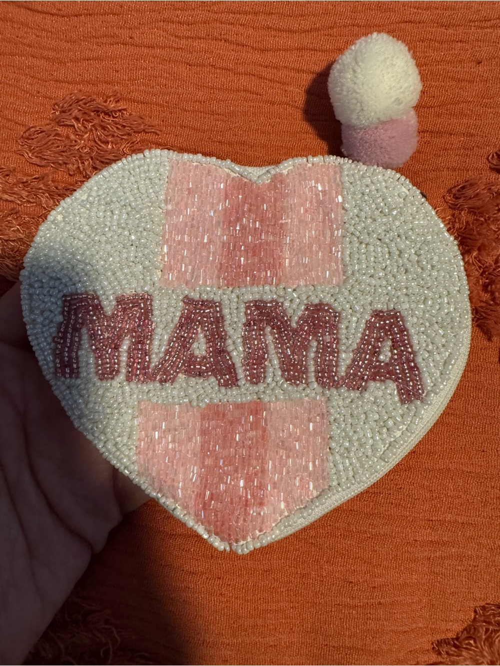 Francesca's Collections Beaded 'MAMA' Heart Mini Bag in White and Pink